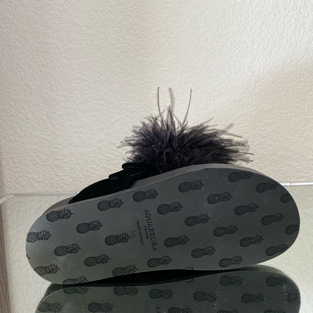 New Aquazzura Aqua Boudoir feather-detail flat sandals 36 $650 - Picture 6 of 7